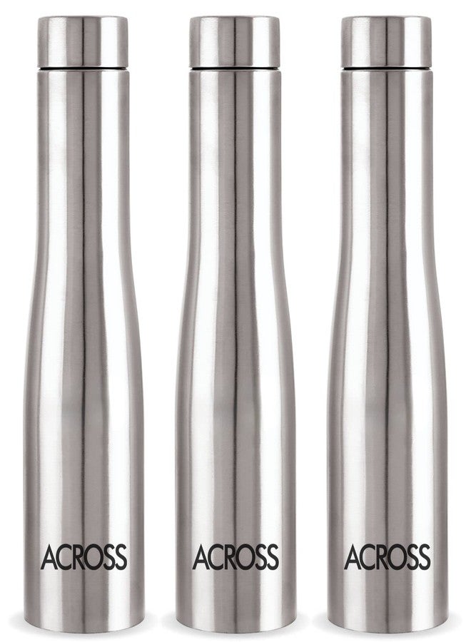 Across Yoga 1000 Single Wall Stainless Steel Water Bottle, 1000 ml, Set of 3, Silver - Image 1